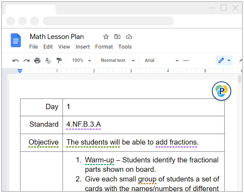 Two sample Google docs, one that is blank and one that is an already-developed lesson plan